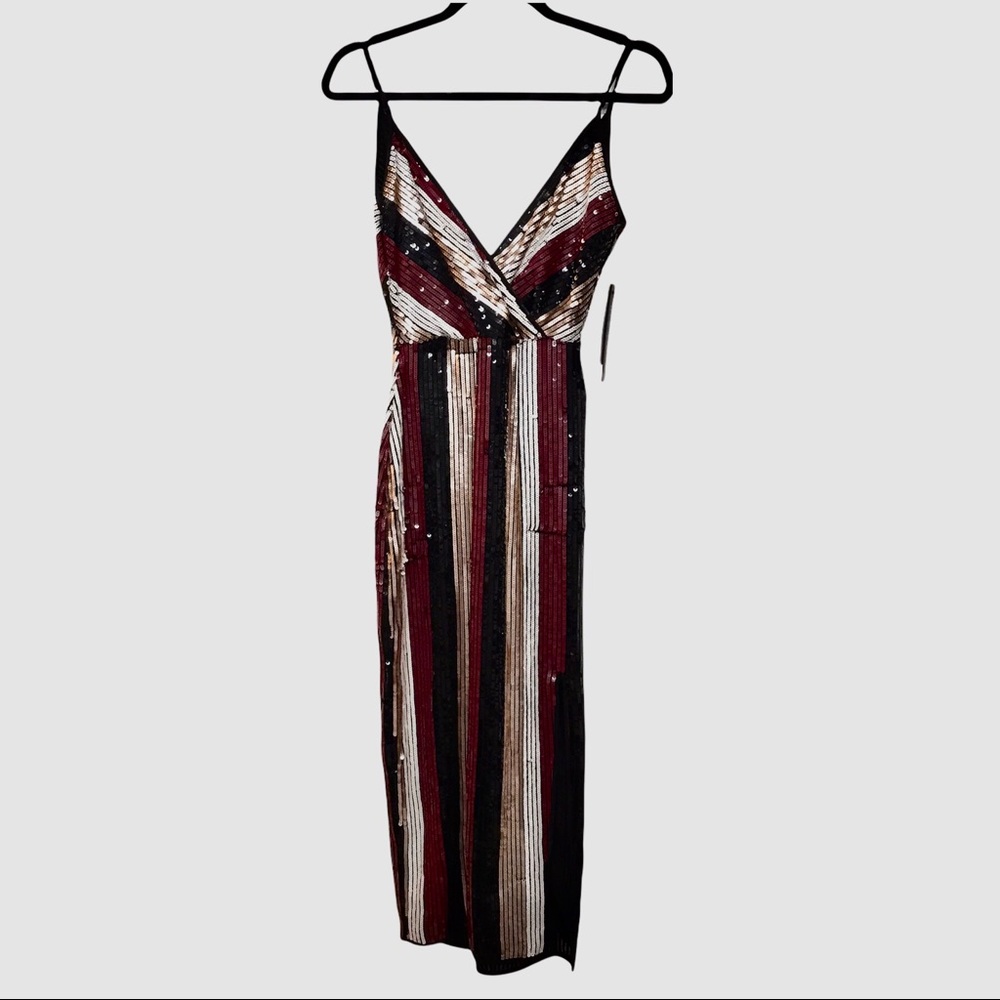 NEW Aqua Women’s Sequin Stripe Cocktail Midi Dress Size XS